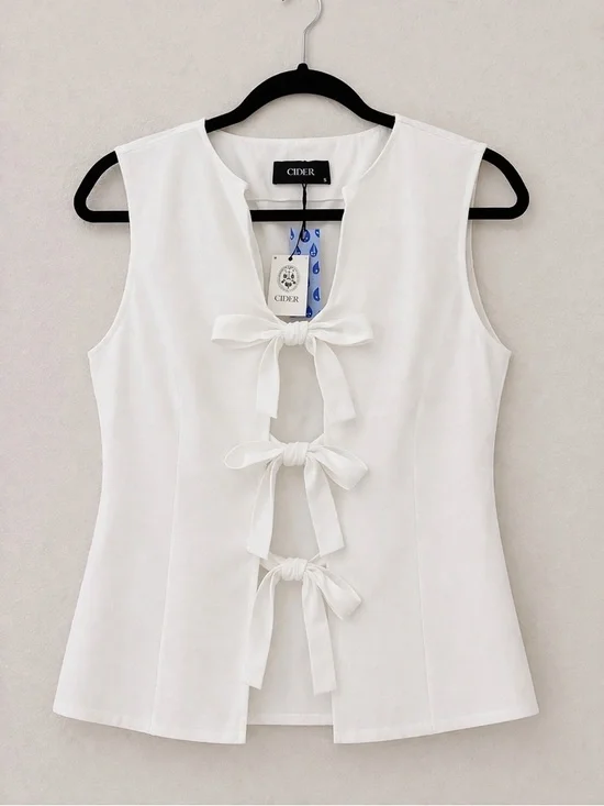 CIDER White Tie Front Top Sleeveless Minimal Clean Girl Size S NWT - Picture 3 of 8